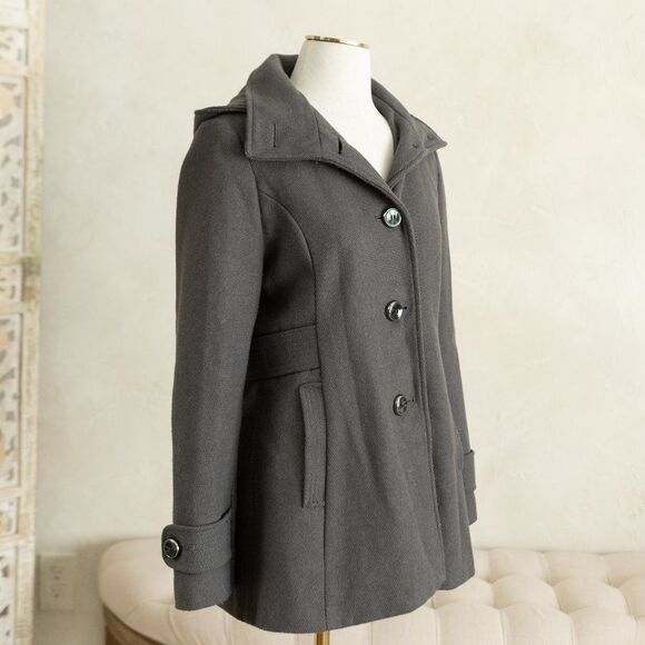 Women's Gray Kenneth Cole‎ Hooded Wool Blend Pea Coat size 6 - Picture 1 of 12
